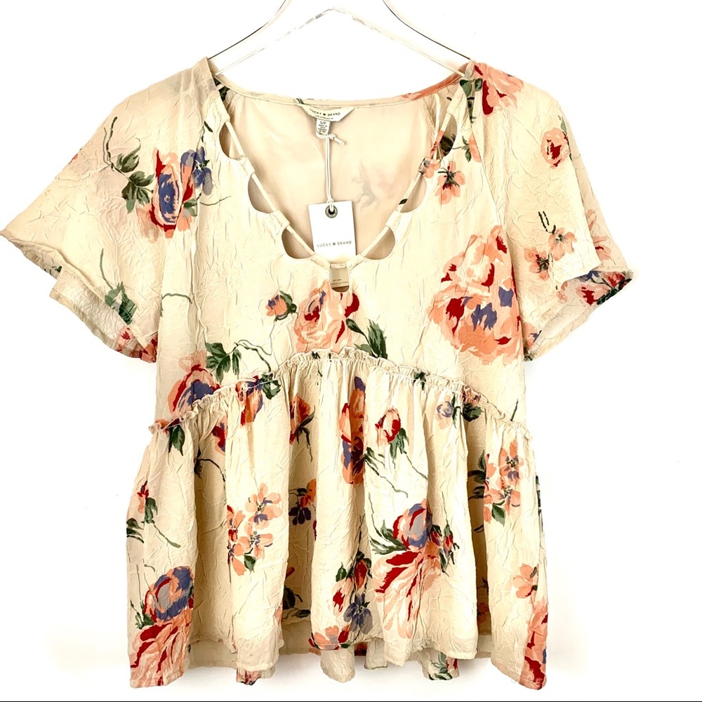 🌸Lucky Brand Tan Floral Blouse NWT.
